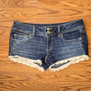 **SOLD** American Eagle Dark Wash Jean Shorts with Lace Detail